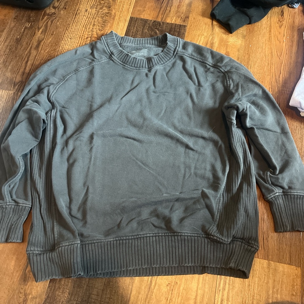 Aerie Gray Crewneck Sweater with Ribbed Details